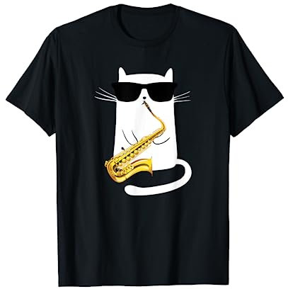 Lustige Katzen-tragende Sonnenbrillen Saxophon spielt T-Shirt