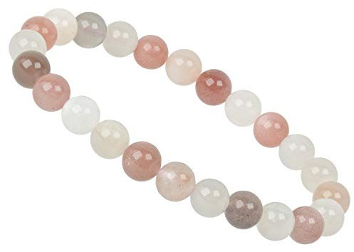 ELEDORO Handgefertigtes Edelstein Perlen Stretch Armband - Echte Steine 8mm (Mondstein Tricolor)