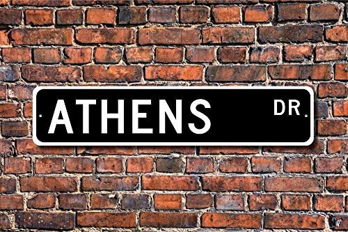 TNND Athens Gift Sign Athens Souvenir Athens Ureinwohner Athen Besucher Momento Griechische Stadt Metallschild für Außen Innen Hof Zaun Straße Schild 10,2 x 40,6 cm