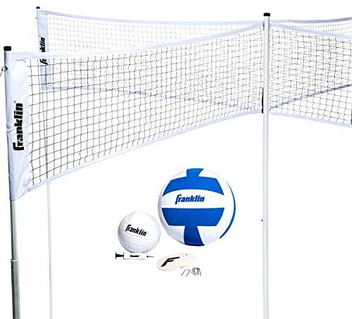 Franklin Sports Quad-Volleyball – Volleyball trifft 4 Quadrate – komplettes Netzsystem, Jumbo- und traditionelle Volleybälle im Lieferumfang enthalten, Begrenzungsset/Linienmarkierer
