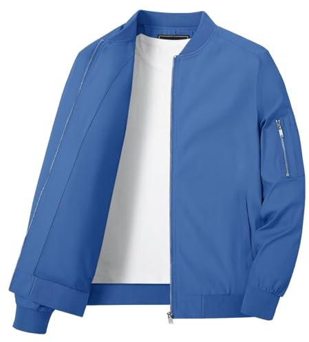 KEFITEVD Hommes Décontracté Sport Jacket Summer Bomber Vestes Cargo Coupe-Vent Blouson Eté Léger avec Poches,Bleu Royal,XL