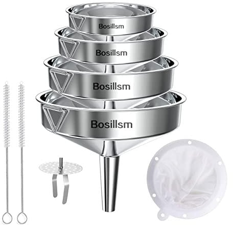4 Stück Edelstahl Trichter Set, marmeladentrichter edelstahl Küche Strainer Trichter mit Abnehmbarem Sieb +Reinigungsbürste für die Übertragung von Flüssigen Zutaten