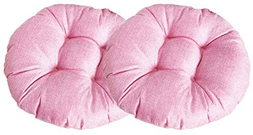 FANSU Stuhlkissen Set 2er, Einfarbig Runden Tatami Sitzkissen Leinen Weiches Stuhl Auflage Atmungsaktiv Komfortable Sitzpolster für Indoor Zuhause Stuhl Outdoor Garten (Rosa,40x40x9cm)