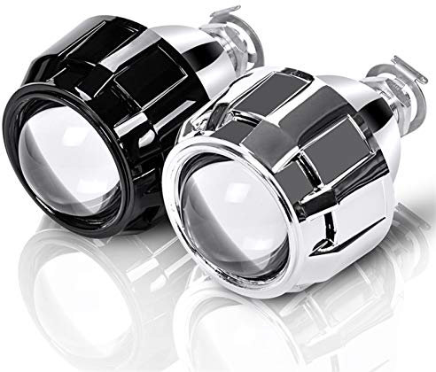 Angel Eyes Auto Scheinwerfer 2 stücke 2,5 zoll Universal BI Xenon HID Projektor Linse Silber Schwarz Shroud H1 Xenon LED Birne H4 H7 Motorrad Auto Scheinwerfer (Color : 2pcs Black LHD)