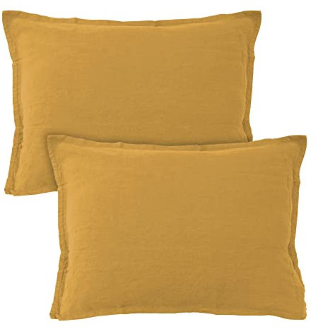 MATT & ROSE Lot de 2 Taies d'oreiller 50x70 cm Uni Lin LAVÉ | 100% Lin Lavé | Oeko-TEX | Safran