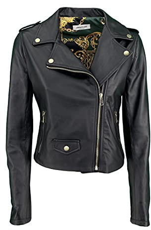 JOPHY & CO. Giacca Corta Donna Vera Pelle Moto Vintage con Tasche e Cerniere (cod. 207939 & 207968) (Nero (cod. 188468), S)