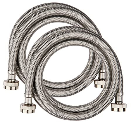 (Pack of 2) EFIELD Premium Stainless Steel Washing Machine Hoses, Burst Proof for Hot and Cold Water Supply Lines, 5 Feet, PVC Core with Braided Stainless Steel,(HOSE005)