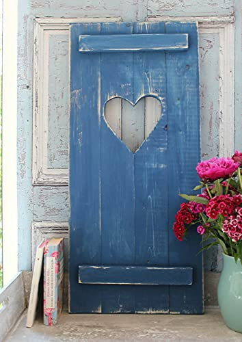 Landhaus Fensterladen Dunkelblau mit Herz, Shabby antique chic,Handgefertigt