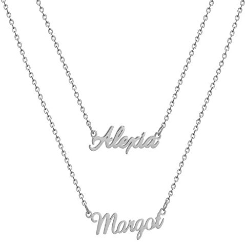 HSWYFCJY Namenskette für Damen,Personalisiert Geschichtet Kette mit 2 Namen,Silber Gold Roségold Namen Kette Halskette Schmuck für Frauen