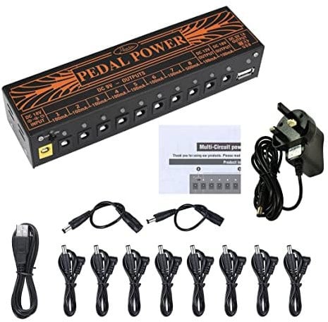 Rowin PW-01 Guitar Pedal Power Supply 10 Isolated DC Output for 9V/12V/18V Guitar Bass Effect Pedals with USB Charging port for iPhone iPad Tablet