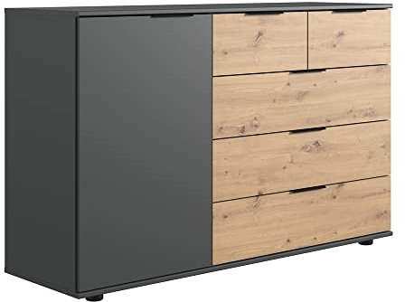 Lomadox Schlafzimmer Kommode in Graphit mit Artisan Eiche Nb., B/H/T ca. 130/83/41 cm