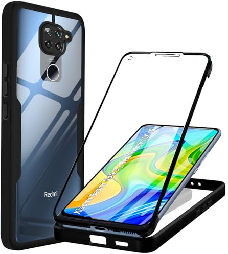 WeiCase Cover per Xiaomi Redmi Note 9 (Non per Redmi 9), Custodia Antiurto con Protezione dello Schermo Integrata, 360° Sottile Cover Transparente Silicone Custodia per Redmi Note 9, Nero