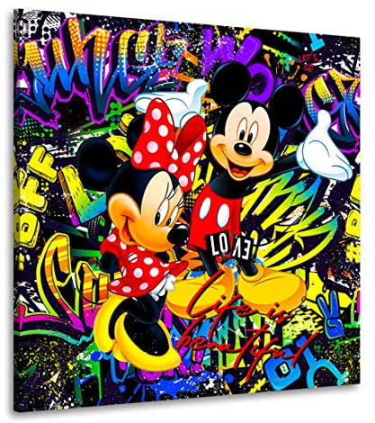 Kunstgestalten24 Leinwandbild Micky und Minnie Graffiti Streetart Kunst Leinwand Wanddeko XXL Wandekoration Deko Bilder Hochwertiger Kunstdruck | 40x40x2cm
