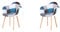 HJhomeheart Juego de 2 Sillas de Comedor de Tela Patchwork con Reposabrazos, Sillón de Diseño Moderno, Silla de Cocina de Madera de Haya Escandinava (A5-Azul)