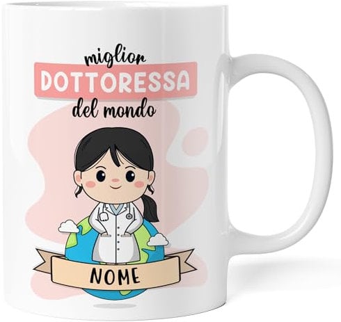 Caribu design Tazza Dottoressa Personalizzata con Nome e Capelli - Idea Regalo per Medico Personalizzabile Divertente per Compleanno Natale - Lavoro Laurea Professione (Dottoressa Donna)