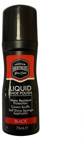 Shoetreats Shoe Care Black Liquid Shoe Polish - Water Resistant Protection- 75ml - Self Shine Sponge Applicator