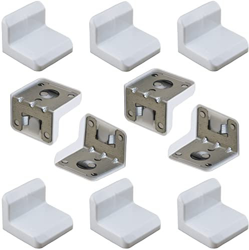 AERZETIX - C65776 - Juego de 10 Escuadras de fijación para encimera de cocina 29x38x39mm con estría de 6 agujeros - tapa en plástico 32x40x44mm - herraje de montaje y suspensión - acero - color blanco