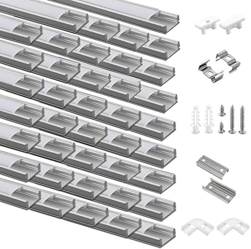 LED Profil Aluminium 40 x 1m, U-Form LED Aluminiumprofil mit milchiger Abdeckung für LED-Strips, Endkappen, und Montageklammer für LED-Streifen, LED Aluminium Profil sehr einfache Installation