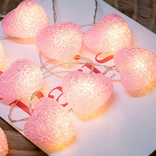 YOLIGHT Pink Heart Fairy Lights Battery Operated 2m 10 LED String Lights with Timer, Love Heart Decoration for Girls Room Wedding Party Mother's Day Valentine Decor -Warm White