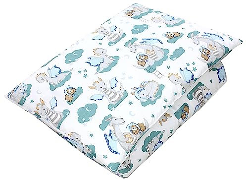 TupTam Kinder Gemusterte Bettdecken Set Ganzjahresdecke Bettdecke Kopfkissen Flachkissen 2tlg., Farbe: Dino Bärchen Grün Grau, Größe: 135x100 cm