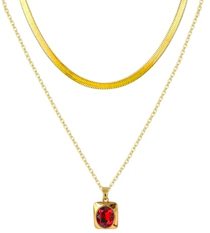 YONVUN Collana ciondolo Girocollo a strati separati | 18k oro placcato serpente spina di pesce piatto impilabile catena rettangolo pietra preziosa cristallo zircone collana dainty gioielli set regalo