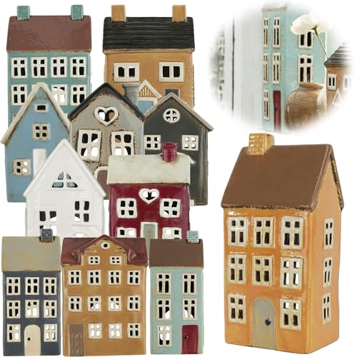 LS-LebenStil Teelichthaus Lichthaus 24cm Beige Braun Keramik Fachwerkhaus Nyhavn Teelichthalter Windlichthalter Kerzenständer Teelichtständer Windlicht für Teelichter Lichterhaus Fachwerkhaus