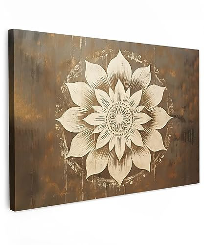 MuchoWow© Wandbilder 90x60 cm Wohnzimmer Wanddeko Schlafzimmer Zimmerdeko Fotowand Zimmer Deko Wand Dekoration Wall Art Mandala - Blumen - Vintage - Weiß