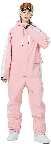 Einteiliger Damen-Skianzug, winddicht, wasserdicht, Overall, Winter, Schneeanzüge für Outdoor-Sport, Rosa, 2XL