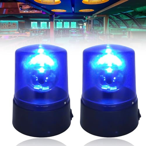 Lumière bleue LED : 2 lampes de fête LED au design lumière bleue, gyrophare LED avec réflecteur rotatif, flash LED DJ à 360°, fonctionnement sur piles, éclairage de fête DJ, décoration pour club,