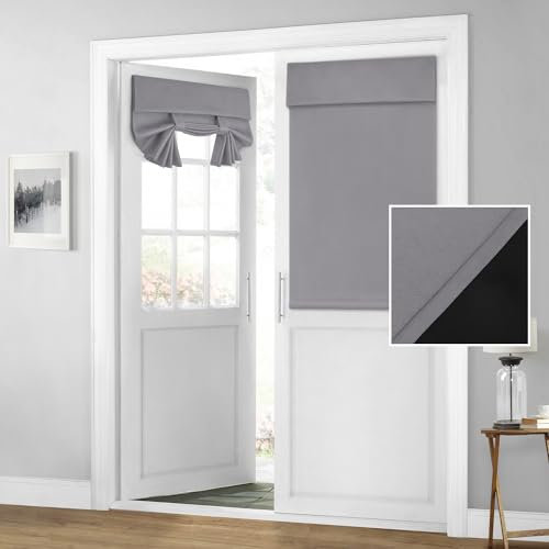 HOMEIDEAS 100% Blackout French Door Curtains, Privacy Room Darkening Curtains, 26 X 40 Inch Thermal Insulated Shades for Bedroom, Light Grey