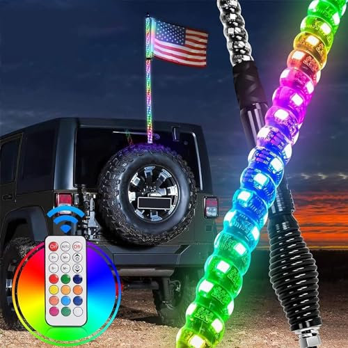 MaxtiL Fouets LED, fouets éclairés avec télécommande, Danse RVB, lumière de Chasse, antenne LED, Spirale