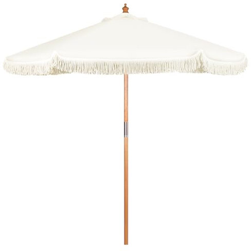 Sekey Fransen Sonnenschirm 220 cm Holz-Sonnenschirm mit Quasten Marktschirm Gartenschirm Hawaii Sonnenschirm Terrassenschirm Rund UV50+