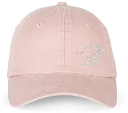 MAINLY SOCKS Baseball Cap Hat Embroidered Elephant 100% Organic Cotton Christmas or Birthday Gift Eco-Friendly Adjustable (Organic Cotton, Washed Petal Rose)