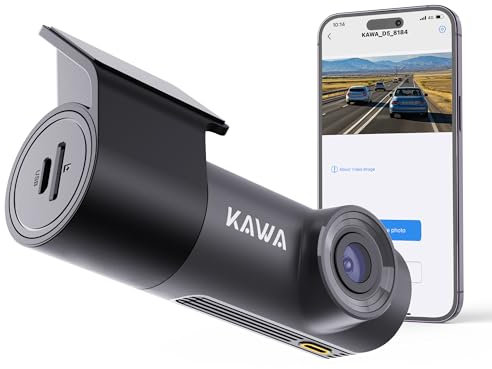KAWA Dashcam Frontal 2K 1296P, Mini Cámara de Coche con App, 3DNR & WDR Visión Nocturna, 360° Cuerpo Giratorio, 135°Ancho, Grabación en Bucle& Emergencia, G-Sensor, D5