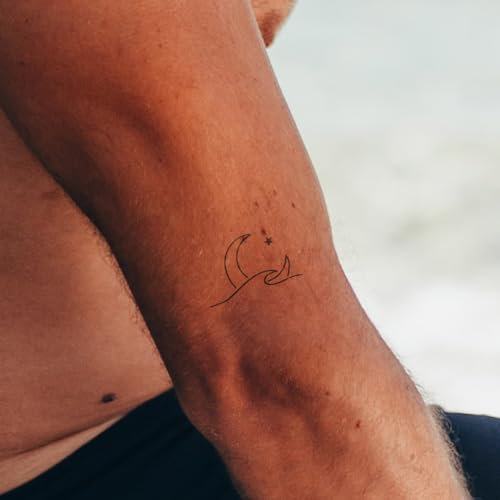 Inkster® Mond & Welle Tattoo | Temporäres Tattoo mit EU-Kosmetikzertifizierung | wasserfest + vegan | revolutionäres 2-Wochen-Tattoo | Fake Tattoos und Klebetattoos für Erwachsene
