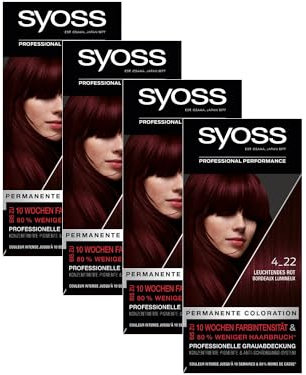 Syoss Color Coloration 4_22 Leuchtendes Rot Stufe 3 (4 x 115 ml), permanente Haarfarbe für bis zu 10 Wochen Farbintensität und 70% weniger Haarbruch*