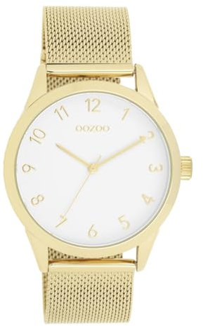 Oozoo - Timepieces Damen Uhr in Gold/White | Armbanduhr Damen mit Mesharmband | Moderne Uhr für Frauen | Edle Analog Damenuhr in rund C11322 (40mm Gehäuse)