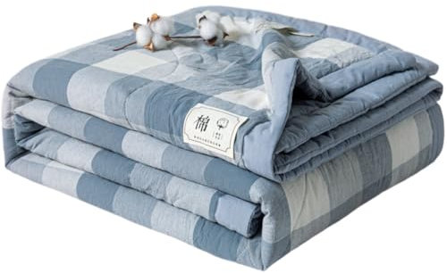 Surwin Tagesdecke Bettüberwurf Modern Plaid Gesteppt Steppdecke mit Kariert Muster Reversibler Weich Sommer Steppdecke für Doppelbett Einzelbett, Sofaüberwurf, Wohndecke (Hellblau,150x200cm)