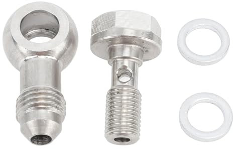 Stainless Steel Banjo Bolts, Banjo Bolt Brake Fitting, M8x1.0 To An4 Banjo Bolt with Washers Stainless Steel High Load Capacity for Various Plumbing Systems