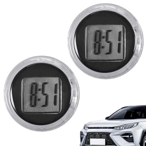 Auto Uhr, 2 Stück Fahrzeug Elektronische Kleine Digitaluhr, Interior Armaturenbrett Fahrzeug Elektronische Clock mit Klebepad, für Fahrrad, Auto, Fahrzeug