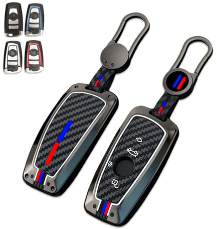 Noreyvis Key Cover Case, Zinklegierung Schlüsselanhänger Fall Halter Shell mit Schlüsselanhänger kompatibel für BMW 1 3 4 5 6 7 Series X1 X3 X4 X5 X6 M5 M6 GT3 GT5(4 Tasten Grau)