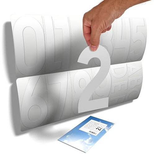 11 grandes números adhesivos (19 cm) y 6 letras, color blanco, todo uso en soporte liso, número de casa en puerta de vidrio/buzón o para cualquier otra numeración (taquilla, puerta, etc.)