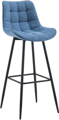 CLP Barhocker Dartford I Gepolsterter Barstuhl I Tresenhocker mit Metall-Gestell und Rückenlehne, Farbe:blau, Material:Stoff