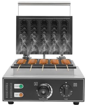 HOARLICN Edelstahl Elektrische Waffeleisen, Hot Dog Waffeleisen 1500W 5 Grid Elektro Waffeleisenmaschine Edelstahl Waffelstick Corn Dog Maker Antihaft-Elektro-Hot Dog Auf Einem Stick Waffel Maker