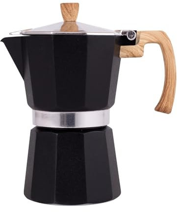 WJUHYGTF Moka, per Piani Cottura da 6 Tazze Macchina per caffè Espresso La Macchina caffè Espresso con Manico in Legno Rende Adatto Il caffè Italiano Tutti I Tipi di Fornelli Elettrico,Nero,150ml