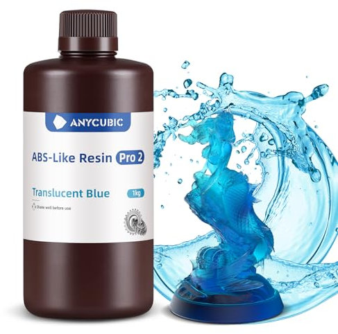 ANYCUBIC ABS-Like Resin Pro 2 3D Drucker Resin mit erhöhter Festigkeit und Zähigkeit, Geringe Schrumpfung, Hochpräzises 405 nm UV-härtendes Harz für allen Resin 3D Druckern, Transluzent Blau 1kg