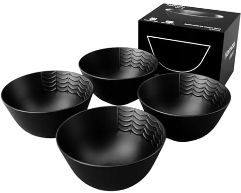 Nomnu Kleine schwarze Spinnennetz-Schüsseln, 4 Stück, Gothic-Keramik-Eisschalen, 11,4 cm, für Dessert und Müsli für Gothic-Liebhaber, mikrowellen- und spülmaschinenfest, perfekt für gruselige Snacks
