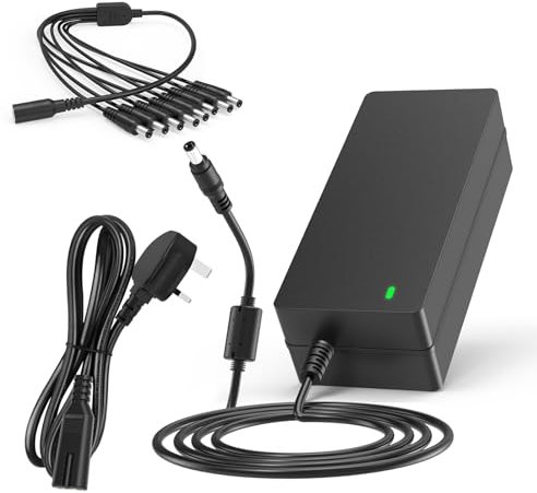 TKDY 12V 5A CCTV Power Supply, 12 Volt 5 Amp Security Camera Power Adapter with 8-Way Power Splitter Cable, Compatible with Lorex, Samsung, Q-See, Night Owl, Swann, Annke IP and BNC Cameras