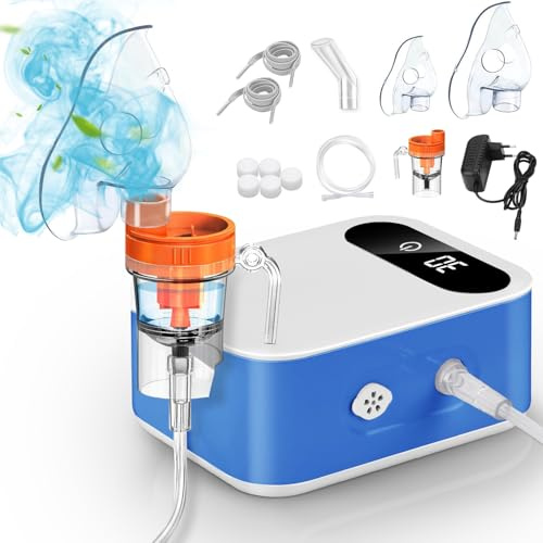 Inhalationsgerät für Erwachsene und Kinder,Kompressor Vernebler Inhaliergerät Kinder Baby, Elektrische Inhalator mit Masken & Mundstück,Inhalationsgerät für Reisen und Zuhause (Blau)