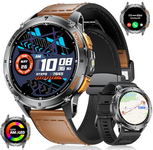 LIGE Smartwatch Uomo con GPS, 110+ Modalità Sport, Monitoraggio Salute (Pressione/Ossigeno/Sonno), IP68/530mAh Batteria/LED Torcia/Bussola/Altimetro - Orologio Intelligente per Escursionismo e Fitness